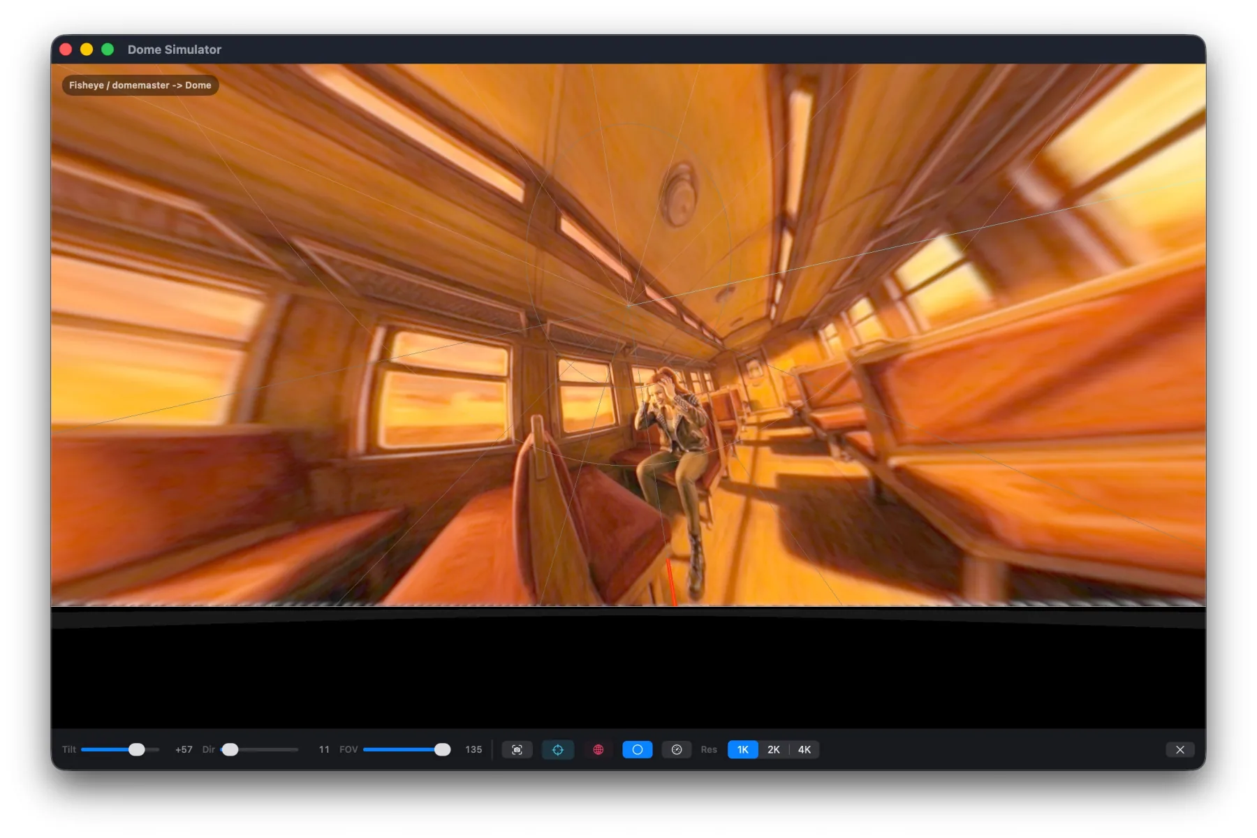 VR Converter Studio simula una proiezione domemaster da un video fisheye