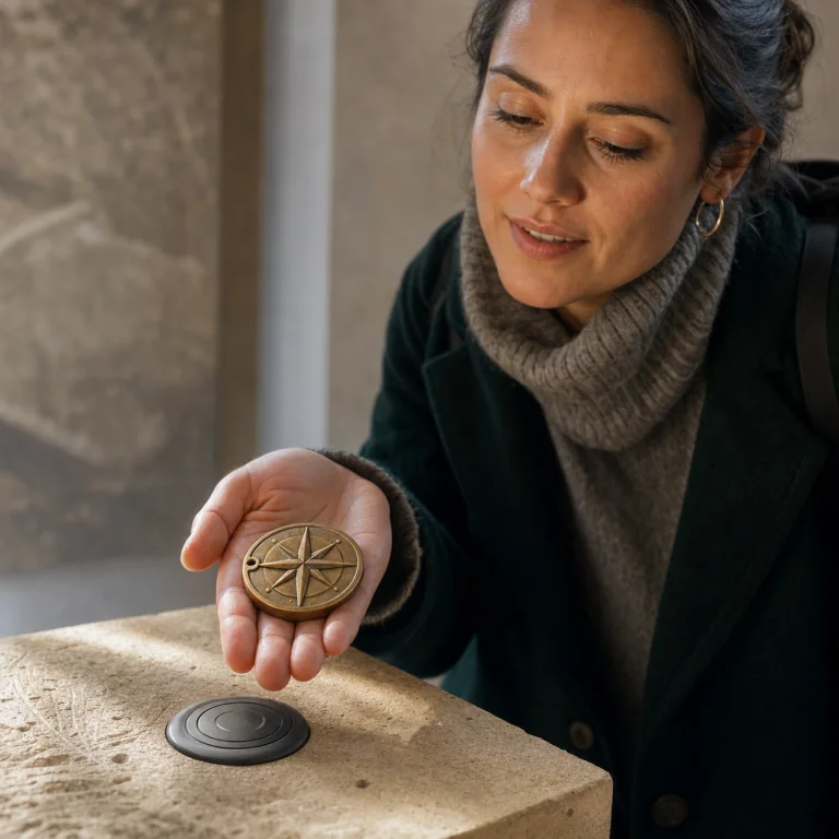 Una visitatrice avvicina la StoryKey NFC al punto di attivazione di una tappa