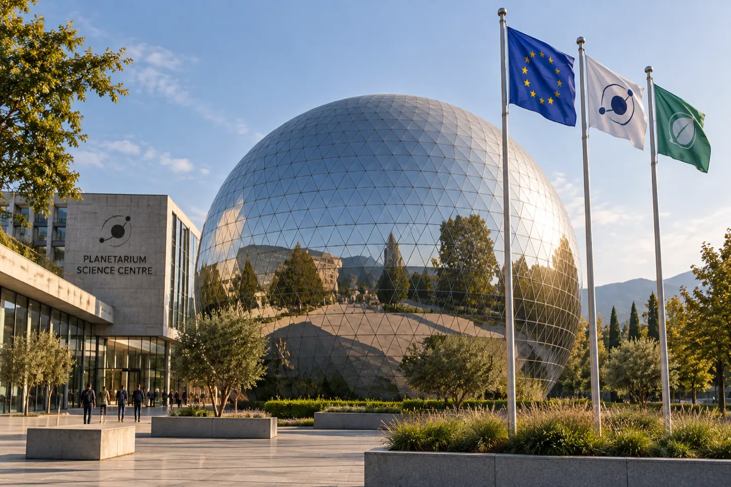 Concept di cupola specchiante accanto a un science centre