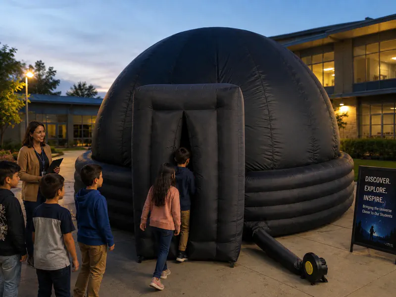 Tholus Air, planetario gonfiabile con ingresso e pubblico in attesa